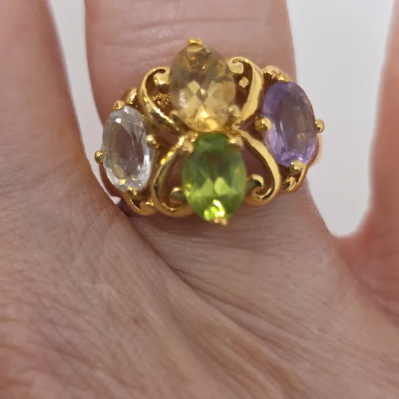 Host Pick Incredible Rare Victoria Wieck Peridot Amethyst Topaz Citrine Ring - Picture 6 of 9